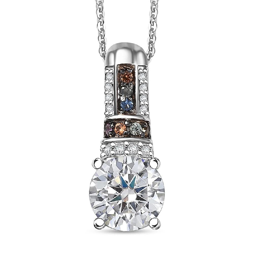 shop lc Moissanite and Multi Sapphire 1.80 ctw Pendant Necklace in Rhodium Over Sterling Silver 20 Inches