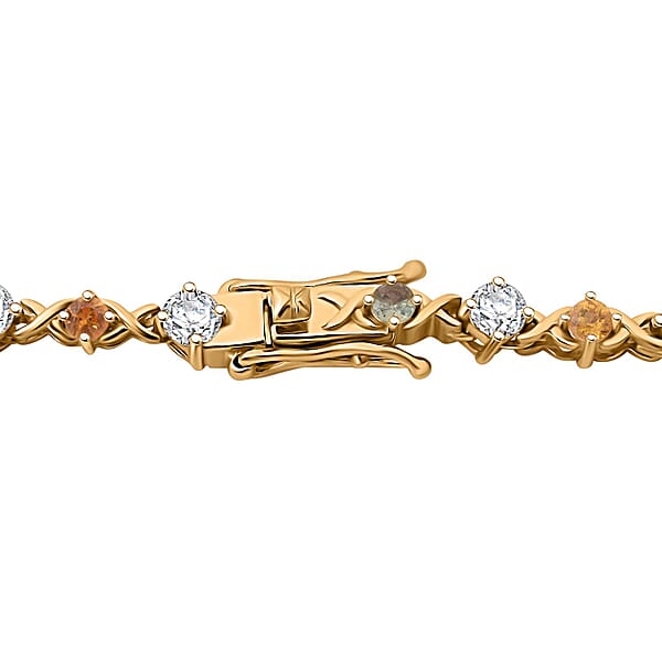 Shop Lc Moissanite And Multi Sapphire 21.30 Ctw Art Deco Necklace In Vermeil Yellow Gold Over Sterling Silver 18 Inches