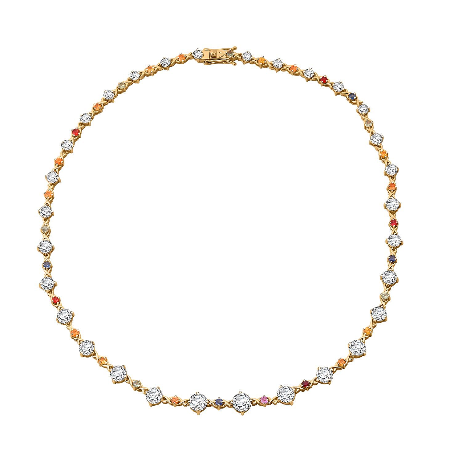 shop lc Moissanite and Multi Sapphire 21.30 ctw Art Deco Necklace in Vermeil Yellow Gold Over Sterling Silver 18 Inches