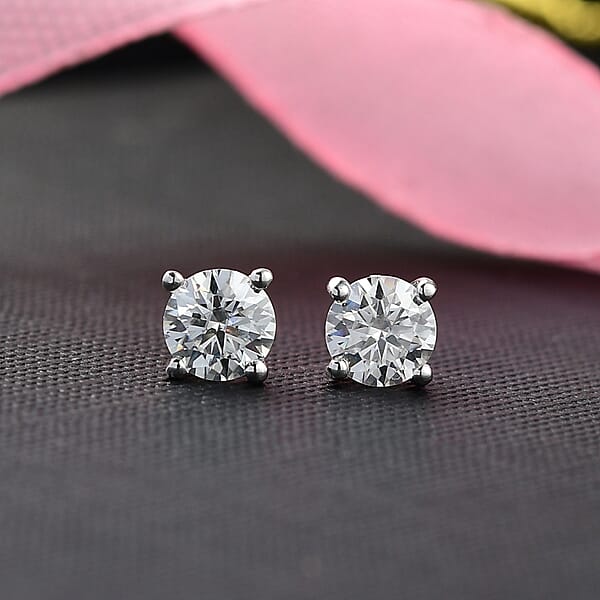 Shop Lc Moissanite Earrings In Rhodium Over Sterling Silver 1.00 Ctw