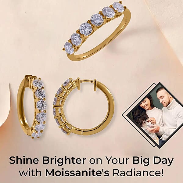 Shop Lc Moissanite Half Eternity Band Ring And Hoop Earrings In Vermeil Yellow Gold Over Sterling Silver 2.85 Ctw