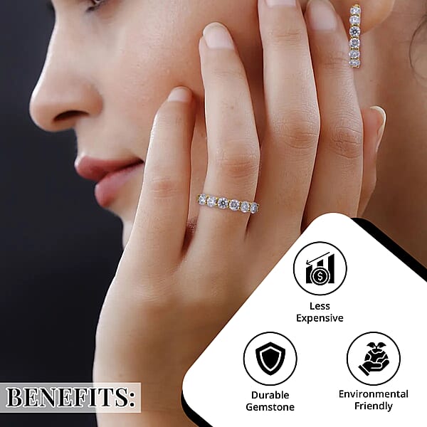 Shop Lc Moissanite Half Eternity Band Ring And Hoop Earrings In Vermeil Yellow Gold Over Sterling Silver 2.85 Ctw