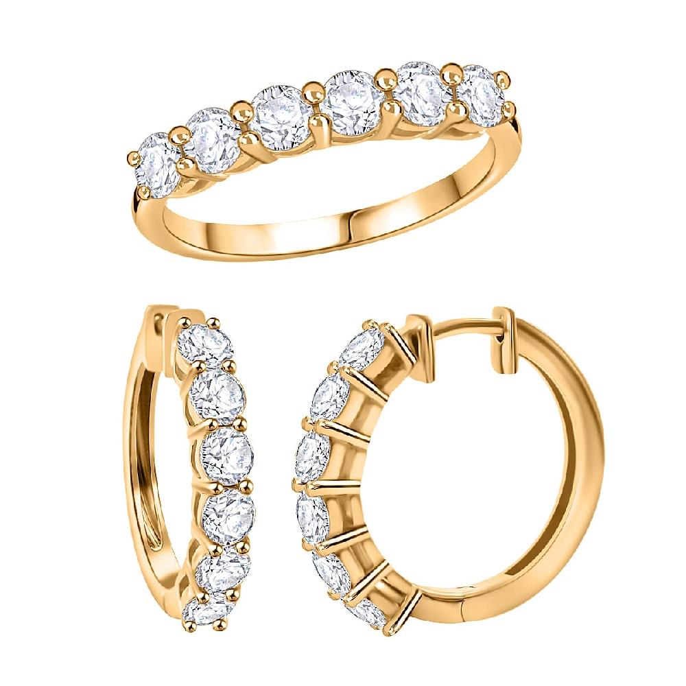 shop lc Moissanite Half Eternity Band Ring and Hoop Earrings in Vermeil Yellow Gold Over Sterling Silver 2.85 ctw