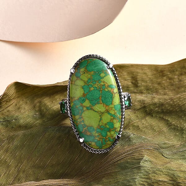 Shop Lc Mojave Green Turquoise And Simulated Green Diamond 16.75 Ctw Ring In Stainless Steel