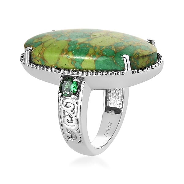 Shop Lc Mojave Green Turquoise And Simulated Green Diamond 16.75 Ctw Ring In Stainless Steel