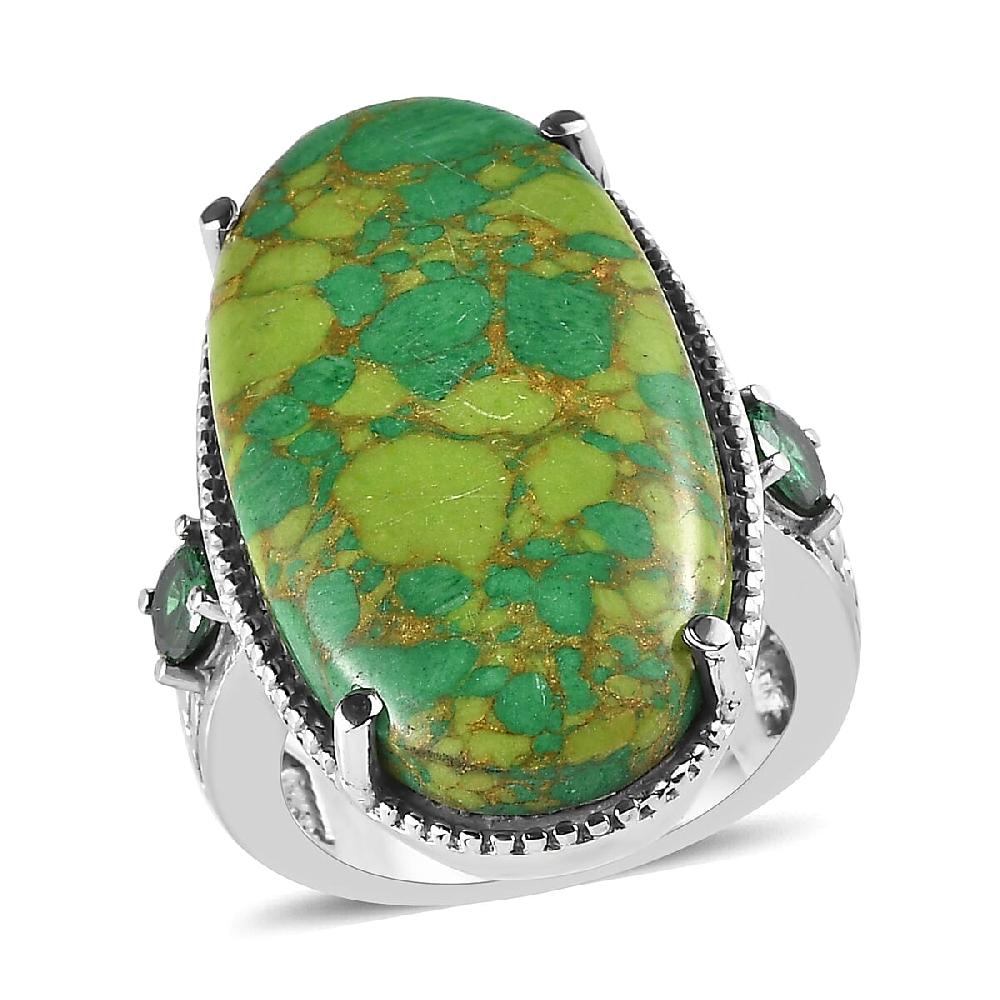 shop lc Mojave Green Turquoise and Simulated Green Diamond 16.75 ctw Ring in Stainless Steel
