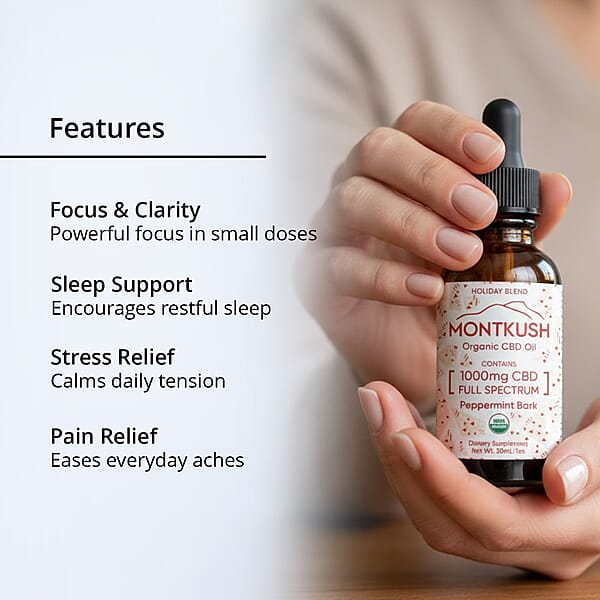 Shop Lc MontKush USDA Organic Seasonal 1000mg CBD Oil - Peppermint Bark 1oz