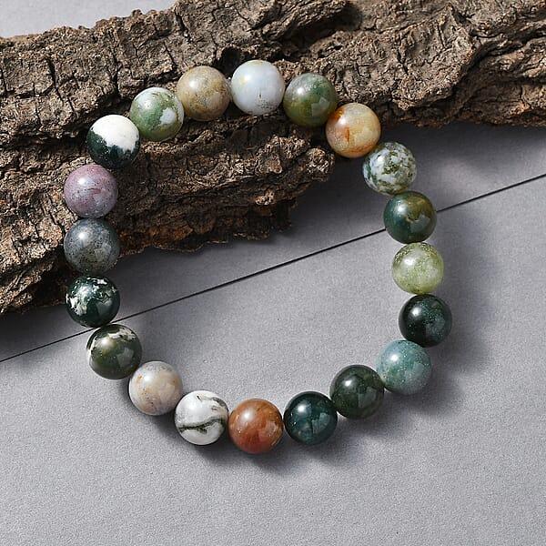 Shop Lc Moss Agate 140.00 Ctw Beaded Stretch Bracelet