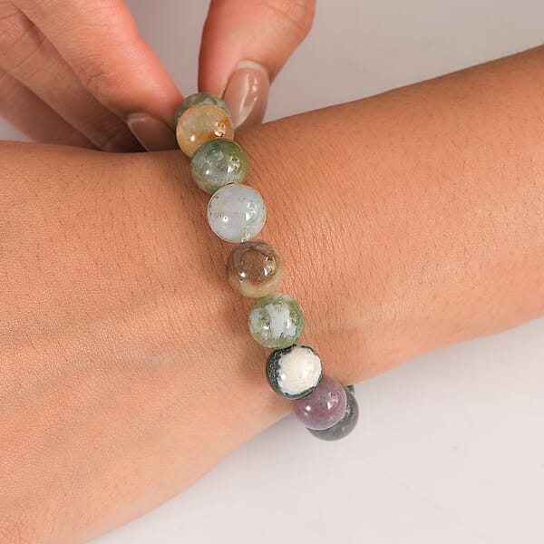 Shop Lc Moss Agate 140.00 Ctw Beaded Stretch Bracelet