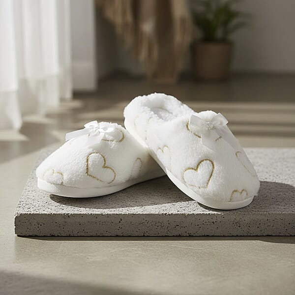Shop Lc Mossimo White Heart Slippers With Grippers - S/M
