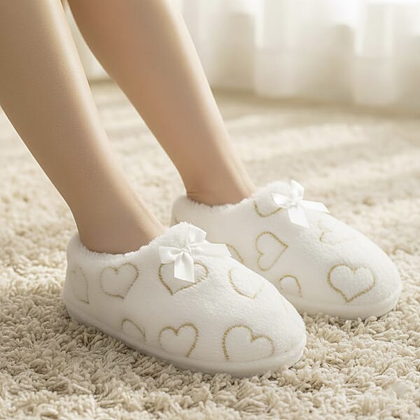 Shop Lc Mossimo White Heart Slippers With Grippers - S/M