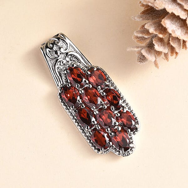 Shop Lc Mozambique Garnet 5.50 Ctw Pendant Without Chain In Stainless Steel