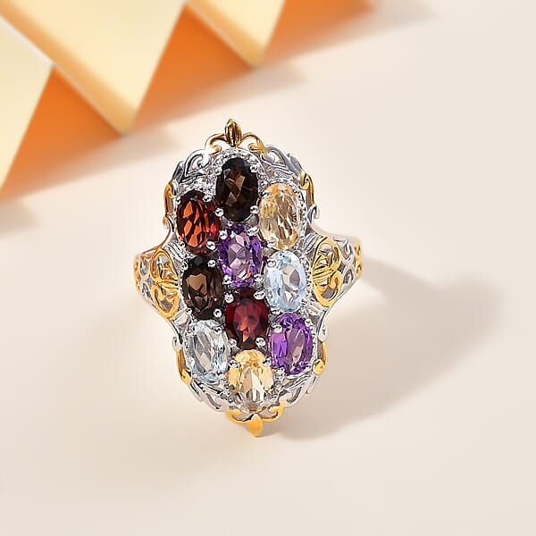 Shop Lc Mozambique Garnet And Multi Gemstones 4.80 Ctw Ring In 18K YG Plated And Platinum Bond