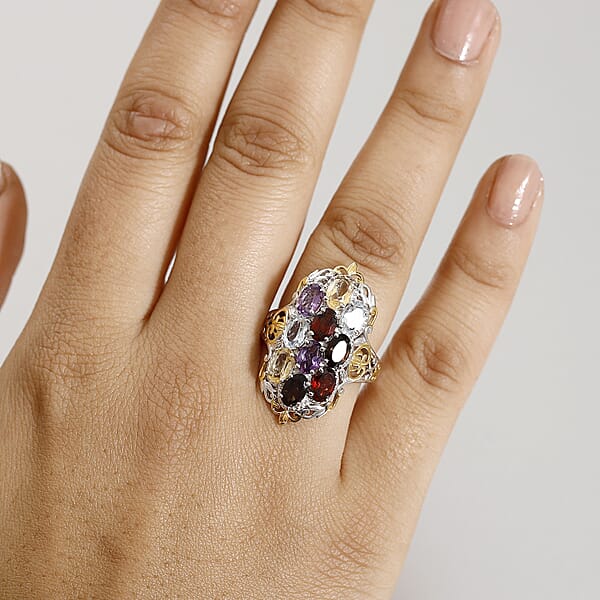 Shop Lc Mozambique Garnet And Multi Gemstones 4.80 Ctw Ring In 18K YG Plated And Platinum Bond