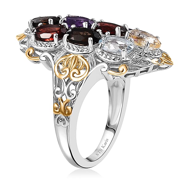 Shop Lc Mozambique Garnet And Multi Gemstones 4.80 Ctw Ring In 18K YG Plated And Platinum Bond