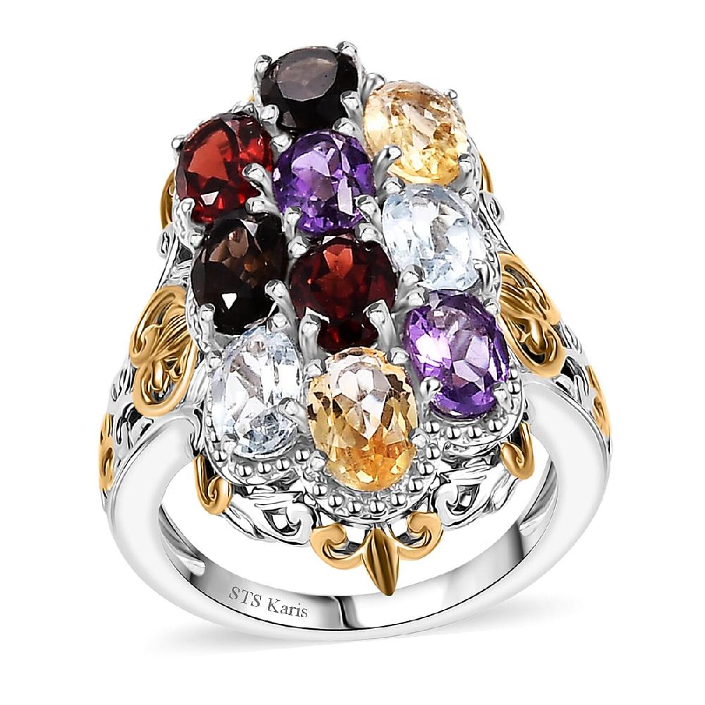 shop lc Mozambique Garnet and Multi Gemstones 4.80 ctw Ring in 18K YG Plated and Platinum Bond