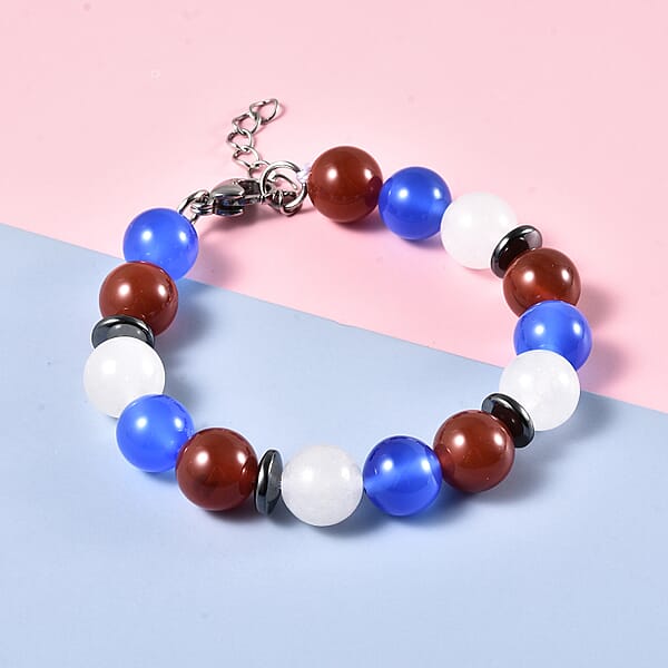 Shop Lc Multi Agate 114.50 Ctw 9-11mm And Hematite Beaded Bracelet In Stainless Steel (7.00 In)