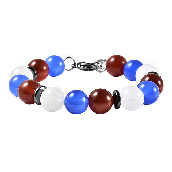 Shop Lc Multi Agate 114.50 Ctw 9-11mm And Hematite Beaded Bracelet In Stainless Steel (7.00 In)
