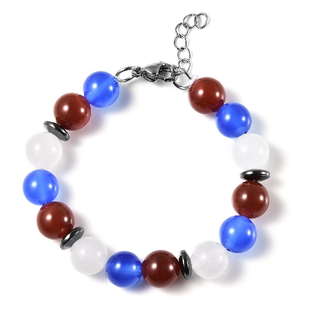 shop lc Multi Agate 114.50 ctw 9-11mm and Hematite Beaded Bracelet in Stainless Steel (7.00 In)