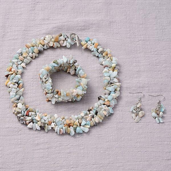 Shop Lc Multi Amazonite Chips Stretch Bracelet Dangle Earrings Toggle Clasp Necklace In Black Oxidized Stainless Steel 927.85 Ctw