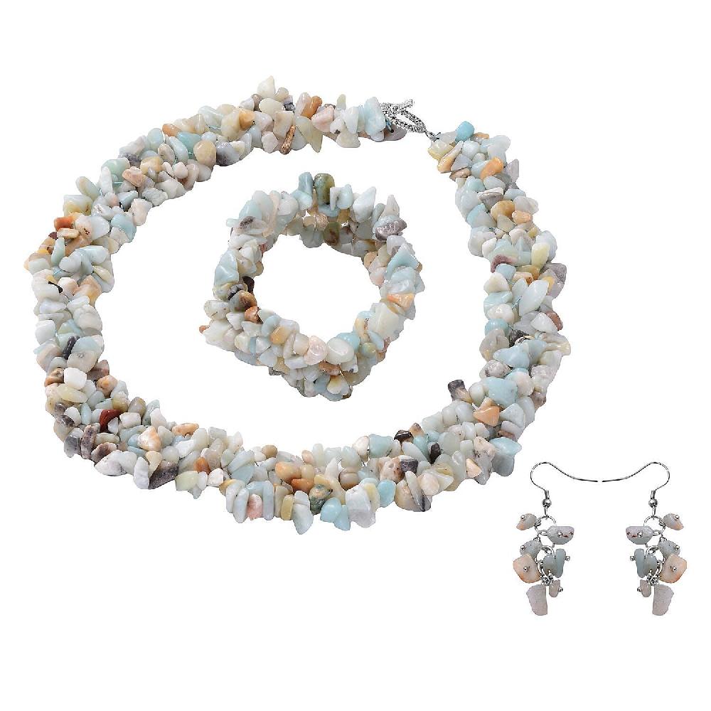 shop lc Multi Amazonite Chips Stretch Bracelet Dangle Earrings Toggle Clasp Necklace in Black Oxidized Stainless Steel 927.85 ctw