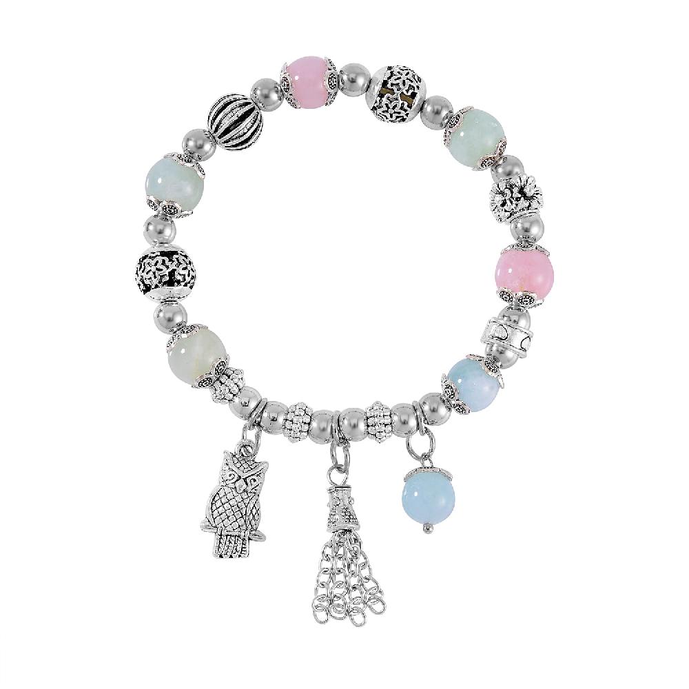 shop lc Multi Beryl 44.50 ctw Beaded Stretch Bracelet with Silvertone Charm