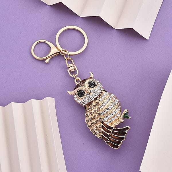Shop Lc Multi Color Austrian Crystal Enameled Owl Keychain In Goldtone