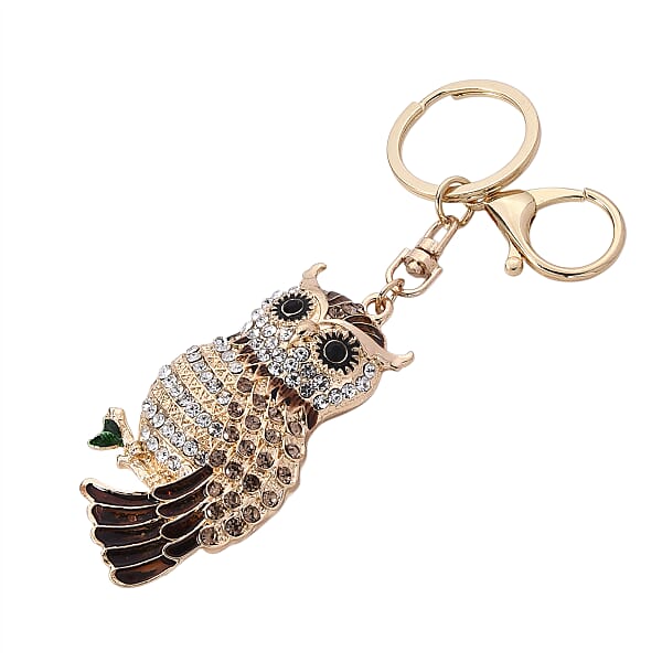Shop Lc Multi Color Austrian Crystal Enameled Owl Keychain In Goldtone