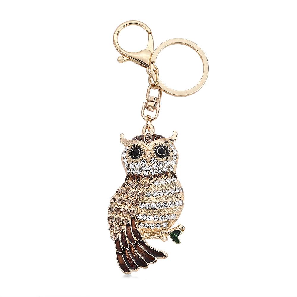shop lc Multi Color Austrian Crystal Enameled Owl Keychain in Goldtone