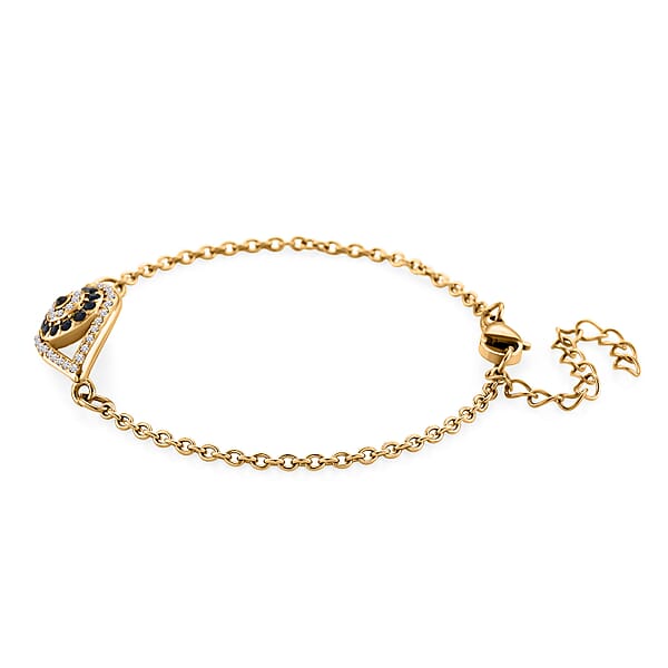 Shop Lc Multi Color Austrian Crystal Evil Eye Earrings Ring Bracelet (7.5-9.5In) And Pendant Necklace (20-22Inches) In ION Plated YG Stainless Steel