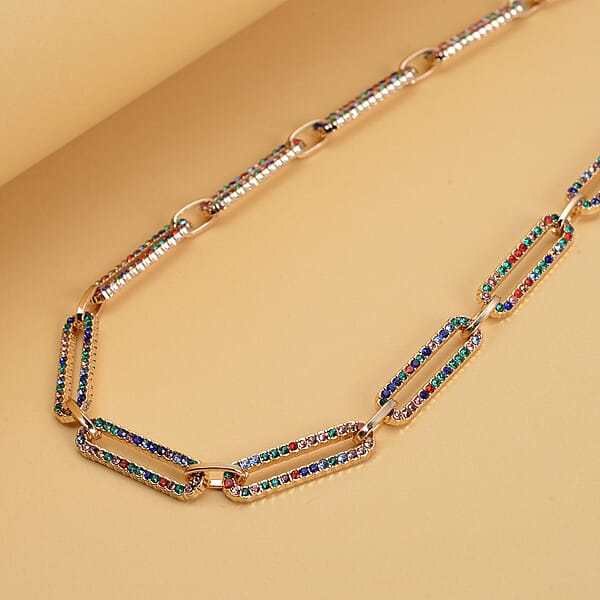 Shop Lc Multi Color Austrian Crystal Paper Clip Chain Necklace In Goldtone (18-22 Inches)