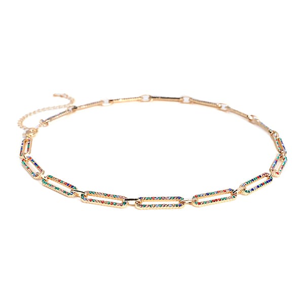 Shop Lc Multi Color Austrian Crystal Paper Clip Chain Necklace In Goldtone (18-22 Inches)