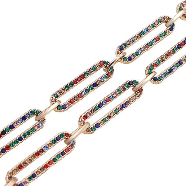 Shop Lc Multi Color Austrian Crystal Paper Clip Chain Necklace In Goldtone (18-22 Inches)