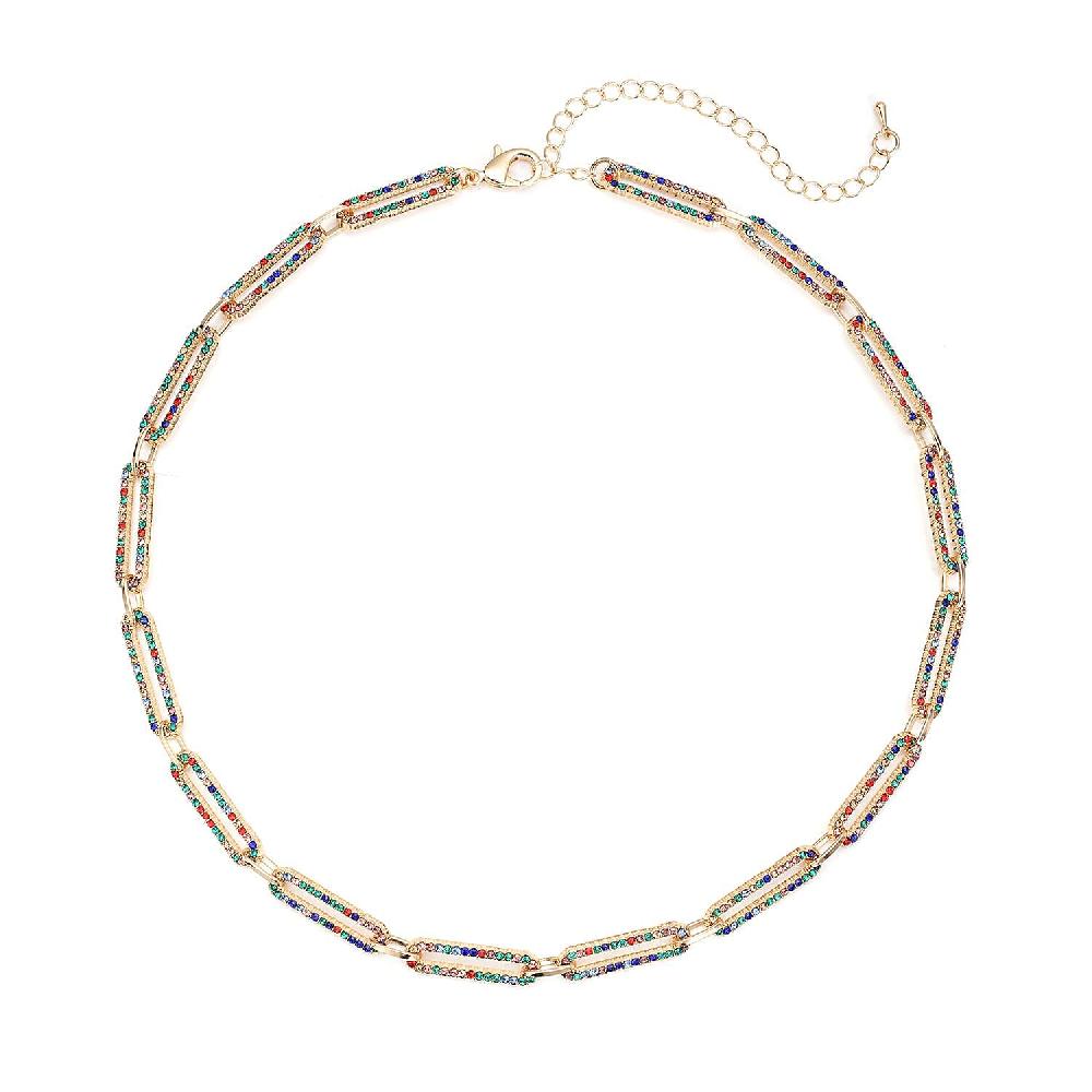 shop lc Multi Color Austrian Crystal Paper Clip Chain Necklace in Goldtone (18-22 Inches)