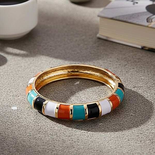 Shop Lc Multi Color Enameled Bangle Bracelet In Goldtone (7.25 In)