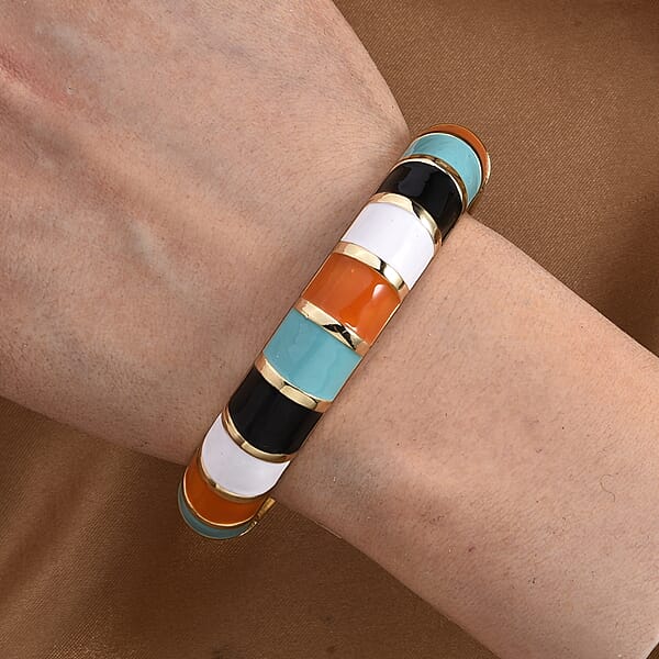 Shop Lc Multi Color Enameled Bangle Bracelet In Goldtone (7.25 In)