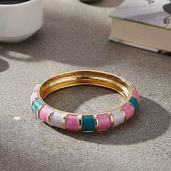 Shop Lc Multi Color Enameled Bangle Bracelet In Goldtone (7.25 In)