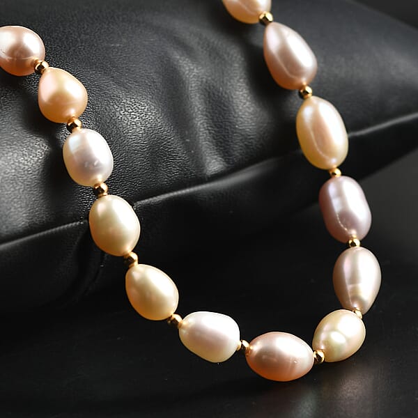 Shop Lc Multi Color Fresh Water Pearl Necklace In 18K Vermeil Yelllow Gold Over Sterling Silver 18 Inches