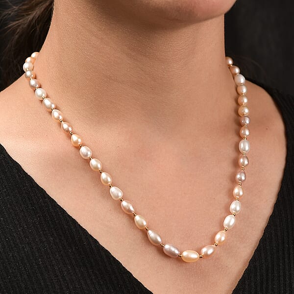 Shop Lc Multi Color Fresh Water Pearl Necklace In 18K Vermeil Yelllow Gold Over Sterling Silver 18 Inches