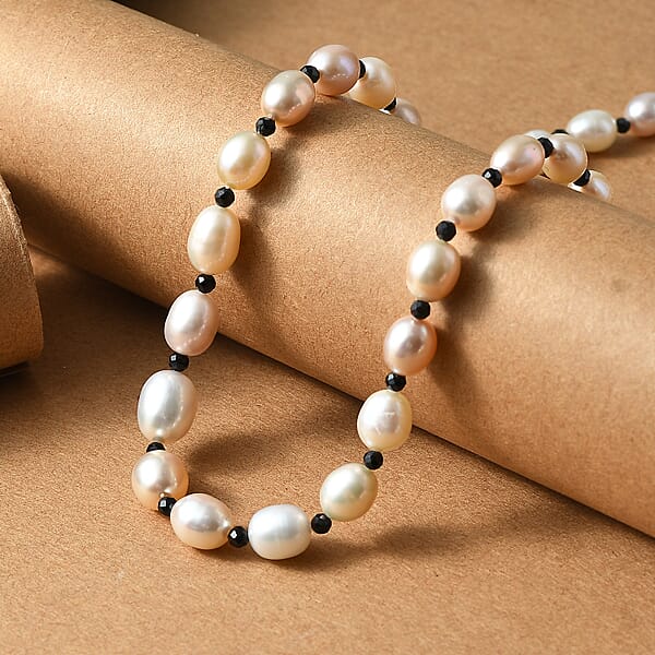 Shop Lc Multi Color Freshwater Pearl And Mozambique Garnet 8.00 Ctw Necklace In Rhodium Over Sterling Silver 18 Inches