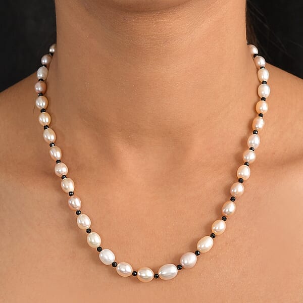 Shop Lc Multi Color Freshwater Pearl And Mozambique Garnet 8.00 Ctw Necklace In Rhodium Over Sterling Silver 18 Inches