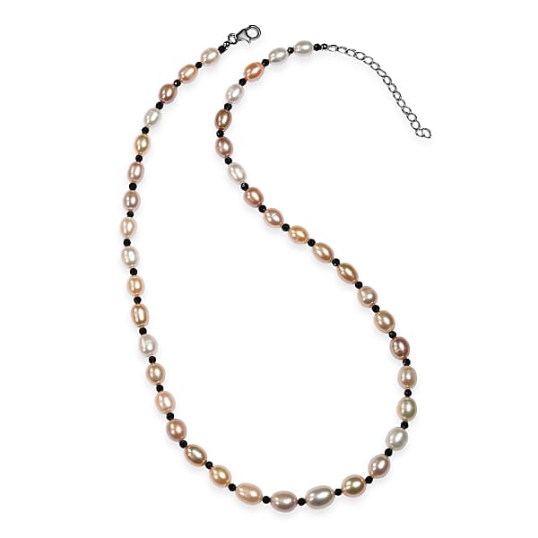 Shop Lc Multi Color Freshwater Pearl And Mozambique Garnet 8.00 Ctw Necklace In Rhodium Over Sterling Silver 18 Inches