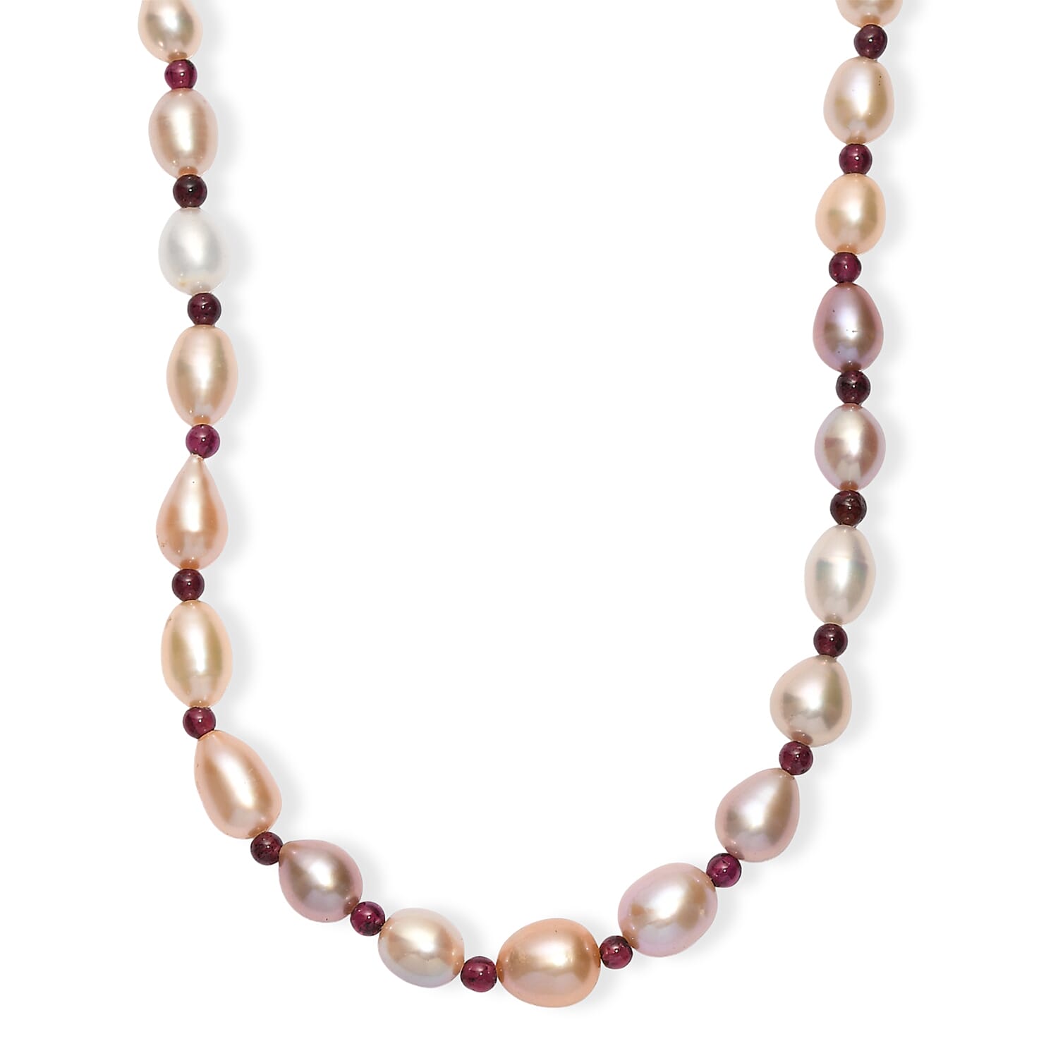 shop lc Multi Color Freshwater Pearl and Mozambique Garnet 10.00 ctw Necklace in Rhodium Over Sterling Silver 18 Inches