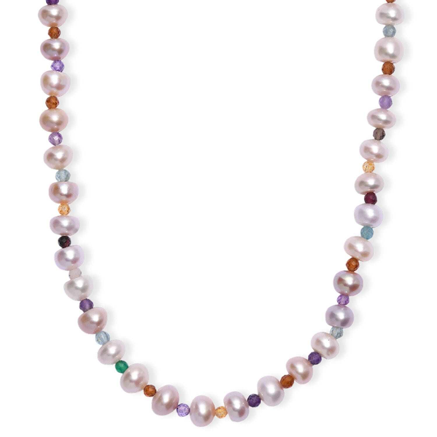 shop lc Multi Color Freshwater Pearl and Multi Gemstone 10.00 tw Necklace 18 Inches in Rhodium Over Sterling Silver