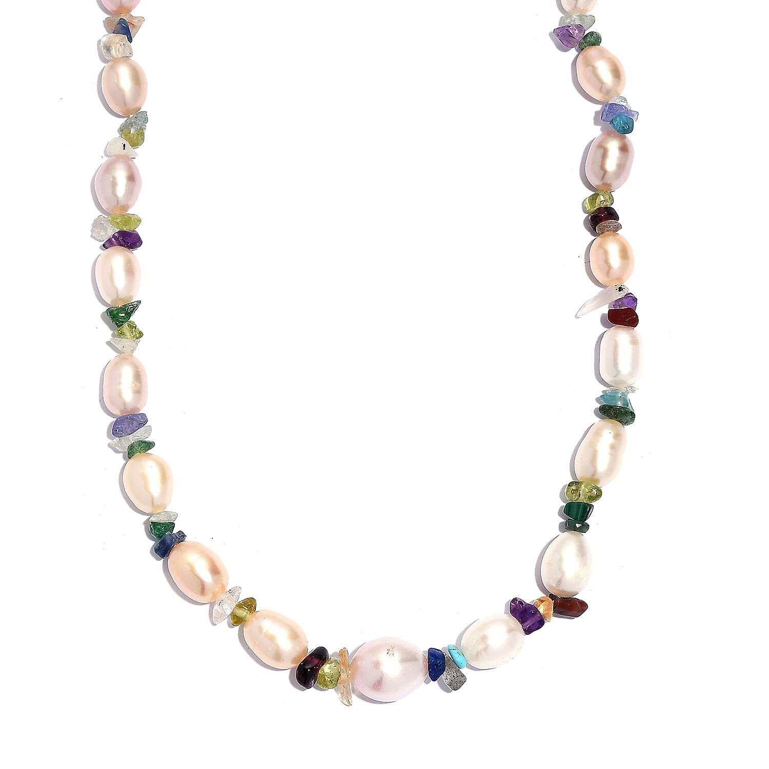 shop lc Multi Color Freshwater Pearl and Multi Gemstone 10.00 ctw Necklace in Rhodium Over Sterling Silver 18 Inches