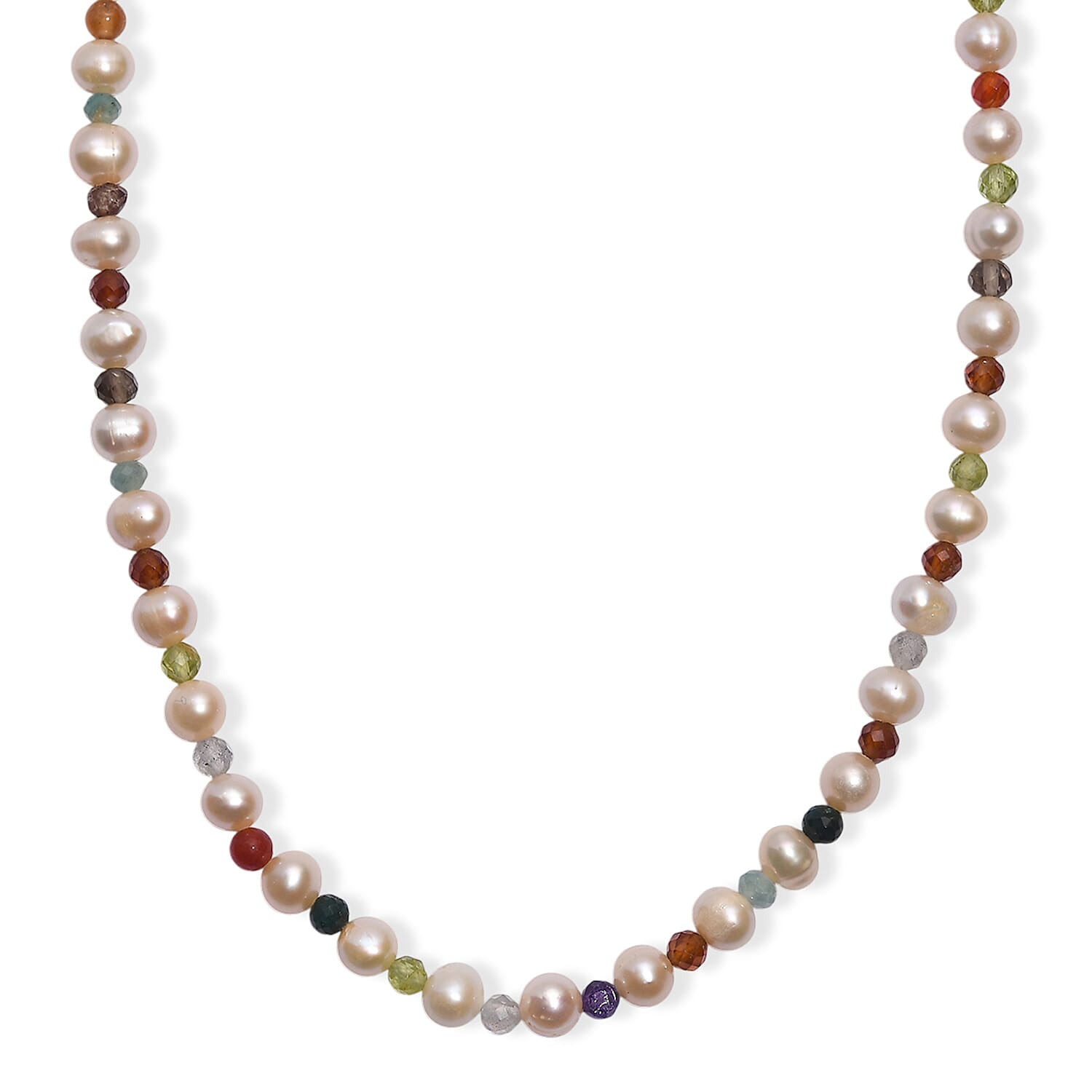 shop lc Multi Color Freshwater Pearl and Multi Gemstone 22 Ctw Rainbow Grace Necklace 18 Inches in Rhodium Over Sterling Silver