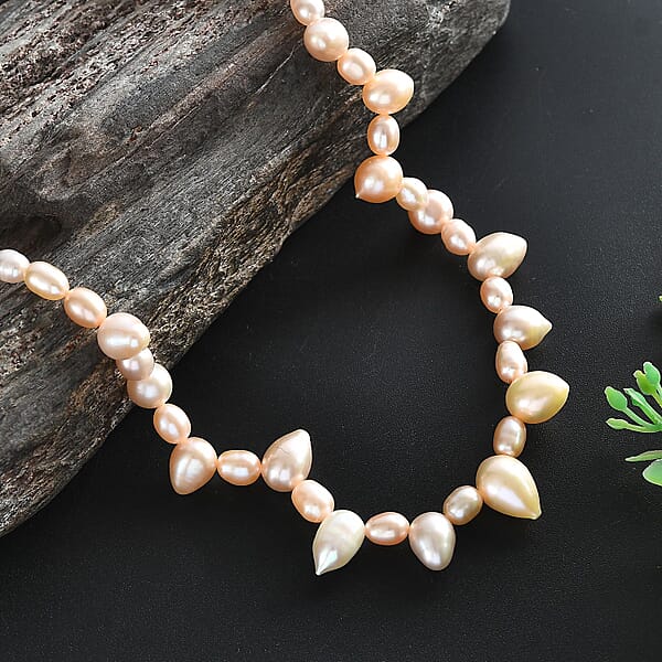 Shop Lc Multi Color Freshwater Pearl Oval And Drop Shape Dancing Necklace In Rhodium Over Sterling Silver 18 Inches