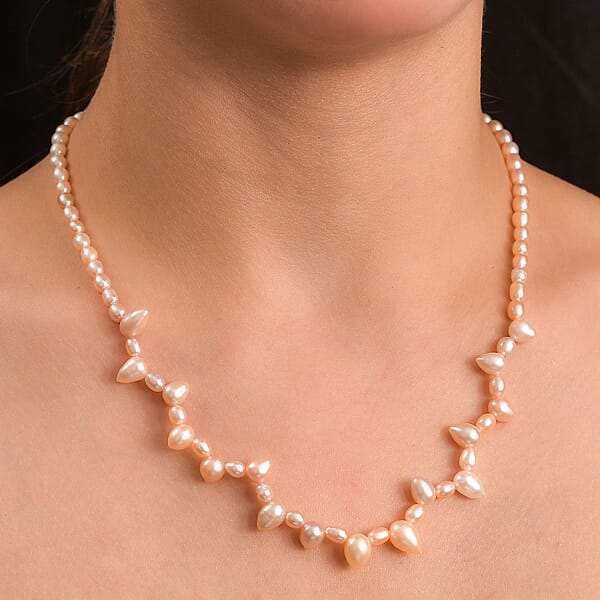 Shop Lc Multi Color Freshwater Pearl Oval And Drop Shape Dancing Necklace In Rhodium Over Sterling Silver 18 Inches