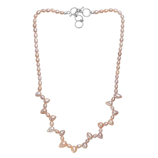 Shop Lc Multi Color Freshwater Pearl Oval And Drop Shape Dancing Necklace In Rhodium Over Sterling Silver 18 Inches