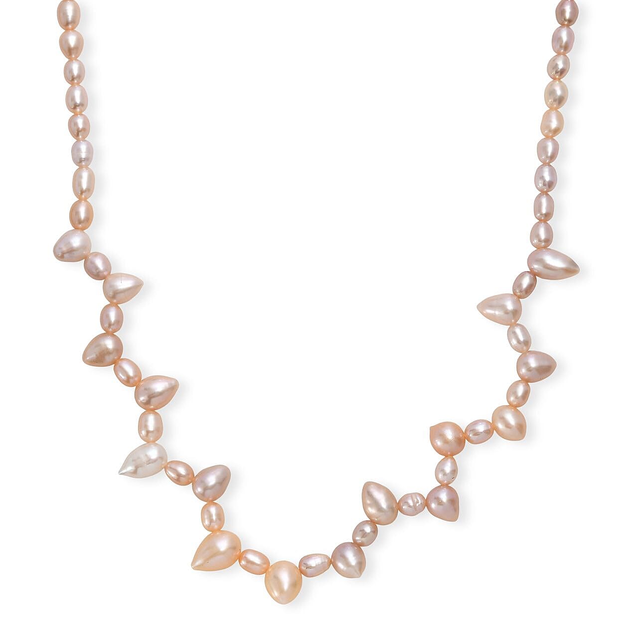 shop lc Multi Color Freshwater Pearl Oval and Drop Shape Dancing Necklace in Rhodium Over Sterling Silver 18 Inches